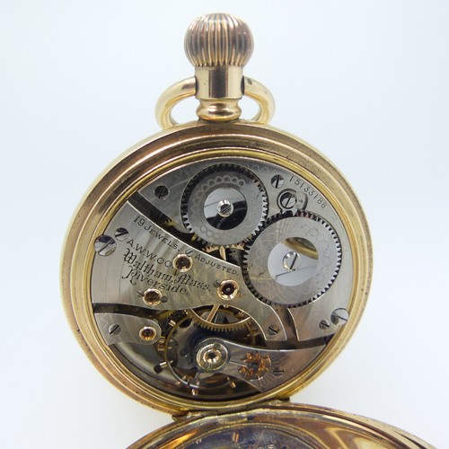 242 - A gold plated Pocket Watch, the white enamel dial with Roman Numerals and subsidiary seconds dial, w... 