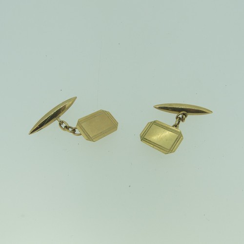 501 - A pair of 9ct gold Cufflinks, the square fronts with canted corners, bullet reverses, 4.3g.... 