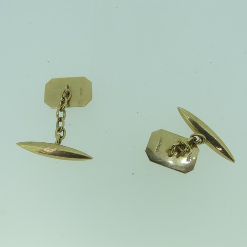 501 - A pair of 9ct gold Cufflinks, the square fronts with canted corners, bullet reverses, 4.3g.... 