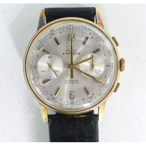 246 - A Swiss Emperor gold plated Incabloc Wristwatch, with 17-jewel movement, on black leather strap, c.1... 