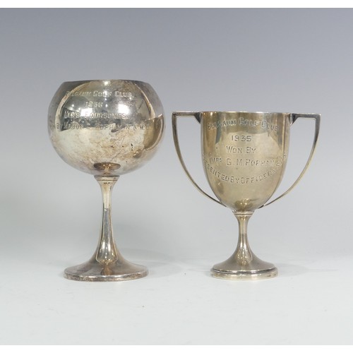 151 - An early 20thC Anglo - Indian silver Trophy Cup, by Barton, Son & Co., of plain goblet form, wit... 