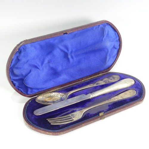 154 - A Victorian silver Christening / Travelling cutlery set, by Martin, Hall & Co., hallmarked Londo... 