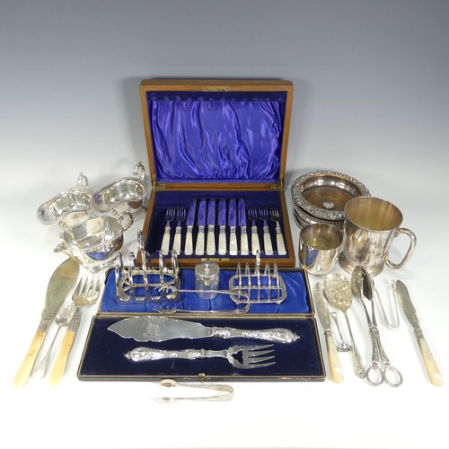 159 - A quantity of Silver Plate, including a pair of bottle coasters, toast racks, sauce boats, flatware ... 