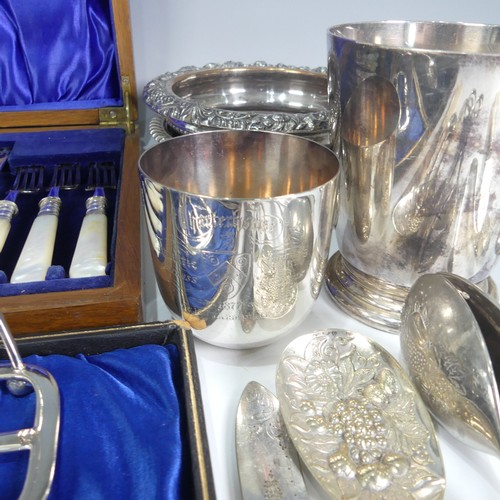 159 - A quantity of Silver Plate, including a pair of bottle coasters, toast racks, sauce boats, flatware ... 