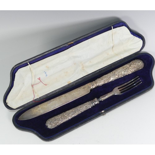 161 - A Victorian cased silver Serving Knife and Fork set, by Martin, Hall & Co., hallmarked Sheffield... 