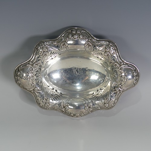 163 - An American sterling silver Bon Bon Dish, by Gorham, design no A294, of lozenge form with pierced fo... 