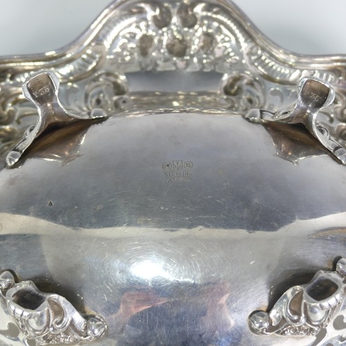 163 - An American sterling silver Bon Bon Dish, by Gorham, design no A294, of lozenge form with pierced fo... 