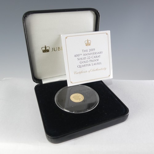 756 - An Elizabeth II Tristan da Cunha Quarter Laurel gold Coin, dated 2019, 2g, in Jubilee Mint presenati... 