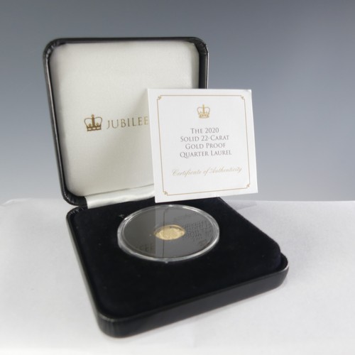 757 - An Elizabeth II Tristan da Cunha Quarter Laurel gold Coin, dated 2020, 2g, in Jubilee Mint presentat... 