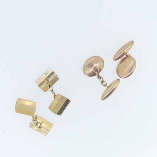 509 - A pair of 9ct rose gold Cufflinks, with plain oval fronts and bullet reverse, together with a pair o... 