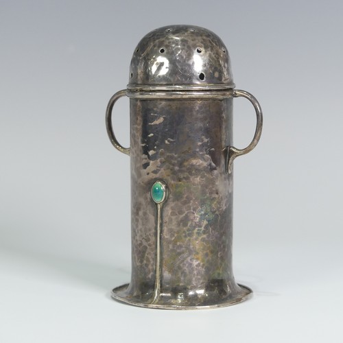 173 - A.E.Jones; An Edwardian silver Sugar Caster, hallmarked Birmingham, 1905, or lighthouse form with re... 