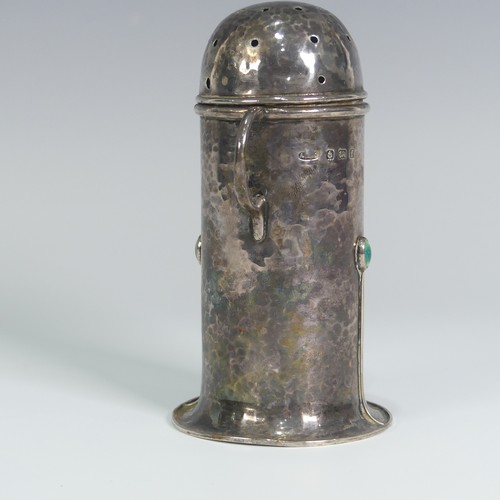 173 - A.E.Jones; An Edwardian silver Sugar Caster, hallmarked Birmingham, 1905, or lighthouse form with re... 