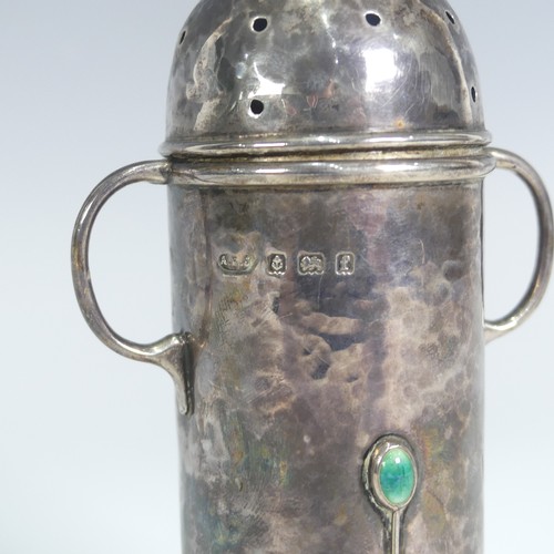 173 - A.E.Jones; An Edwardian silver Sugar Caster, hallmarked Birmingham, 1905, or lighthouse form with re... 