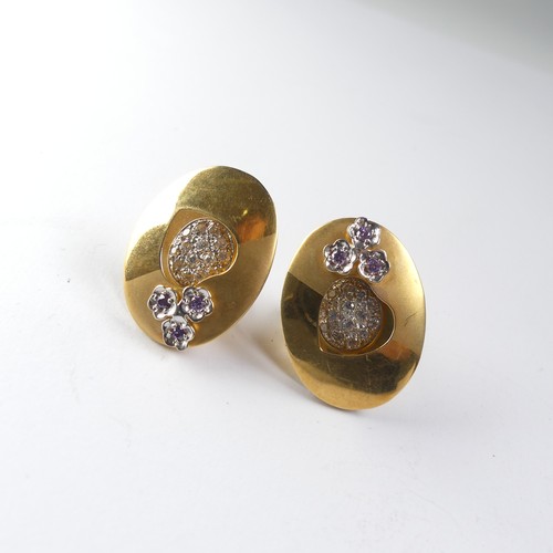 444 - A pair of 9ct yellow gold knot Earrings 2.3g, together with a pair of 18ct hollow oval earrings, set... 