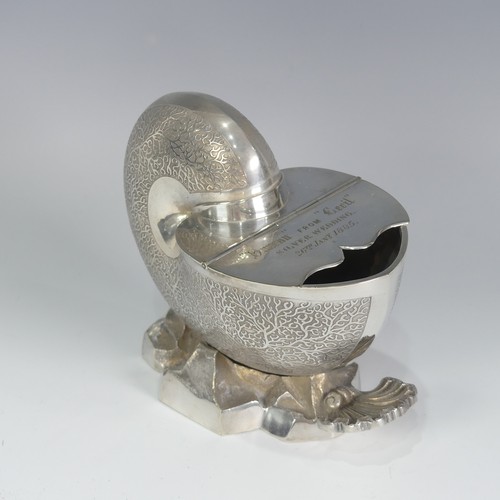 189 - A late Victorian silver plated Nautilus shell shaped Spoon Warmer, by Army & Navy Cooperative So... 