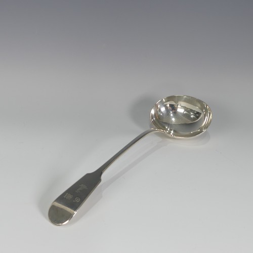 193 - A William IV silver fiddle pattern Soup Ladle, by John Walton, hallmarked Newcastle, 1836, monogramm... 