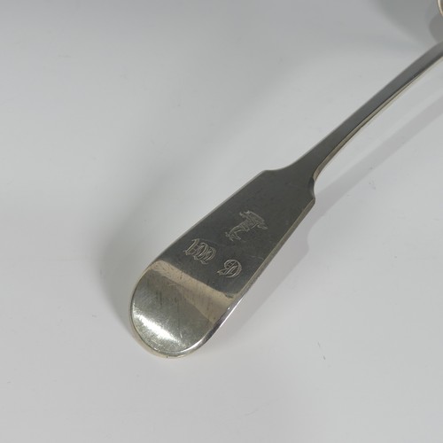 193 - A William IV silver fiddle pattern Soup Ladle, by John Walton, hallmarked Newcastle, 1836, monogramm... 