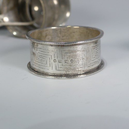 196 - An Edwardian silver Napkin Ring, hallmarked Birmingham, 1908, together with five other silver napkin... 