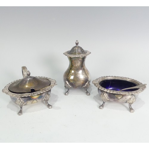 199 - An Elizabeth II silver three piece Cruet Set, by William Bush & Son Ltd., hallmarked Sheffield, ... 