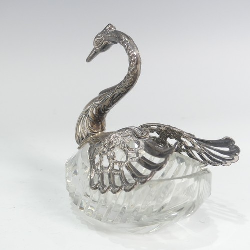 200 - A Continental silver mounted cut glass Open Salt, in the form of a swan with hinged wing covers, Lon... 