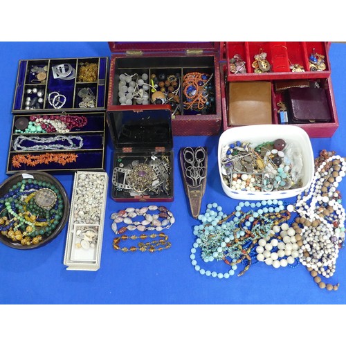 476 - A quantity of Jewellery and Costume Jewellery, including bead necklaces, buckles, paste etc., contai... 