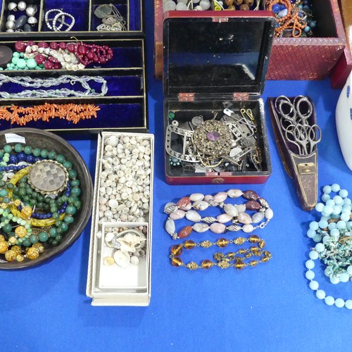 476 - A quantity of Jewellery and Costume Jewellery, including bead necklaces, buckles, paste etc., contai... 