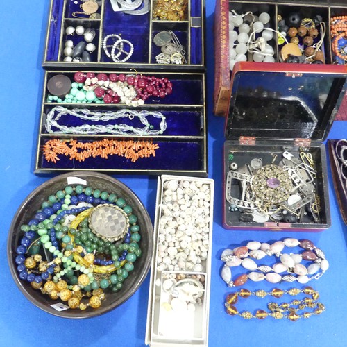 476 - A quantity of Jewellery and Costume Jewellery, including bead necklaces, buckles, paste etc., contai... 