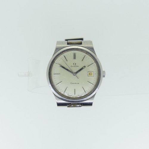 219 - An Omega Geneve stainless steel Wristwatch, cal.1030 movement no. 39 0095726, silvered dial with bat... 