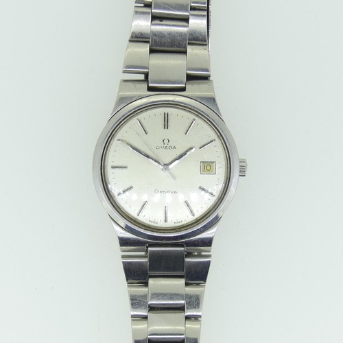 219 - An Omega Geneve stainless steel Wristwatch, cal.1030 movement no. 39 0095726, silvered dial with bat... 