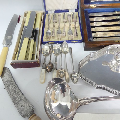 172 - A quantity of Silver Plate, including bottle coaster, wine funner, jug, flatware etc., (a lot)... 