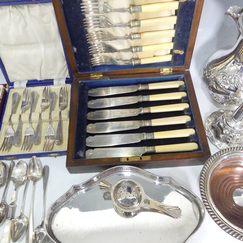 172 - A quantity of Silver Plate, including bottle coaster, wine funner, jug, flatware etc., (a lot)... 