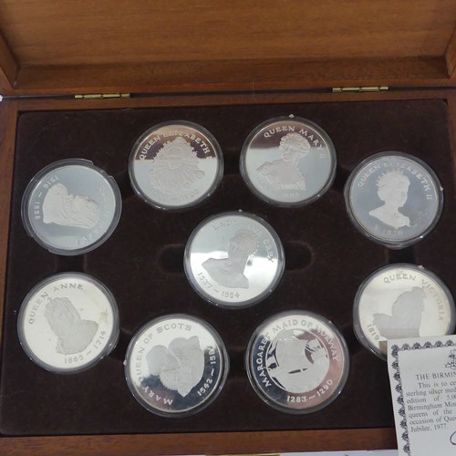 763 - The Birmingham Mint 'Queens of the British Isles' sterling silver medallion Set, hallmarked Birmingh... 