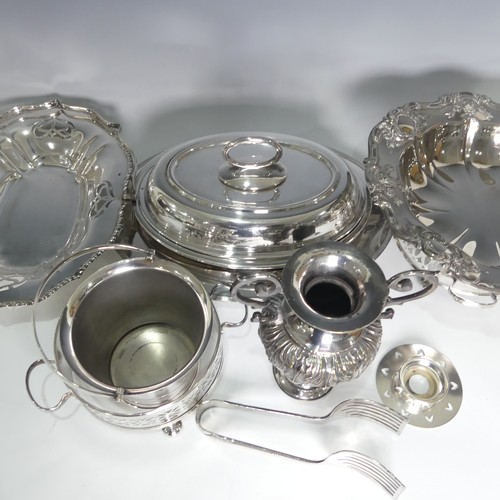 93 - A quantity of Silver Plate including entree dish, swing handled basket, urn etc., (a lot)... 