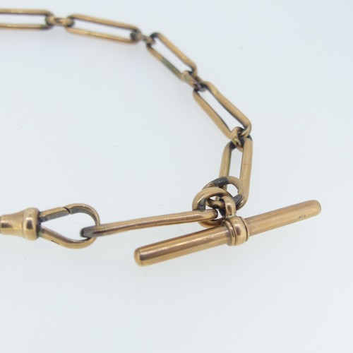 348 - A 9ct rose gold 'Albert' Watch Chain, with T-Bar and clip, 33cm long, 26g.