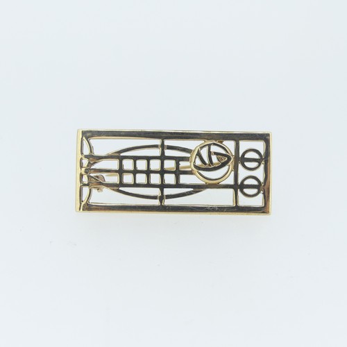 430 - A 9ct gold Brooch, of pierced rectangular form in the Charles Rennie Mackintosh style, 4.3cm wide, 6... 