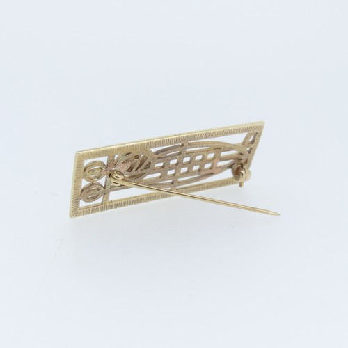 430 - A 9ct gold Brooch, of pierced rectangular form in the Charles Rennie Mackintosh style, 4.3cm wide, 6... 