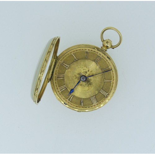 255 - An 18ct gold Pocket Watch, with foliate engraved gilt dial and Roman Numerals, the movement signed '... 