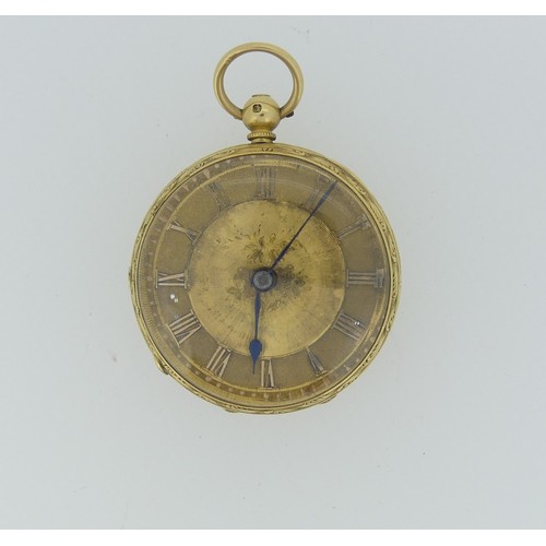 255 - An 18ct gold Pocket Watch, with foliate engraved gilt dial and Roman Numerals, the movement signed '... 