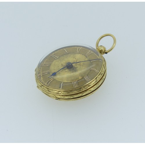 255 - An 18ct gold Pocket Watch, with foliate engraved gilt dial and Roman Numerals, the movement signed '... 