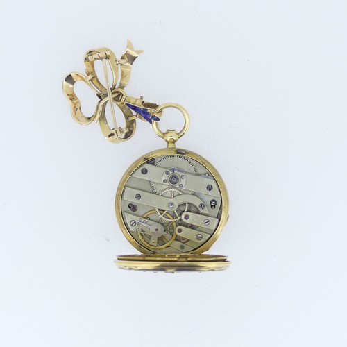 244 - A 19thC Continental 14ct gold, enamel and diamond set Fob Watch, by Rossel & Fils, Geneve, signe... 