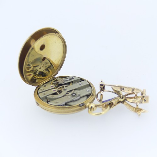 244 - A 19thC Continental 14ct gold, enamel and diamond set Fob Watch, by Rossel & Fils, Geneve, signe... 