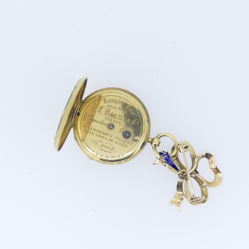 244 - A 19thC Continental 14ct gold, enamel and diamond set Fob Watch, by Rossel & Fils, Geneve, signe... 