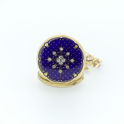 244 - A 19thC Continental 14ct gold, enamel and diamond set Fob Watch, by Rossel & Fils, Geneve, signe... 