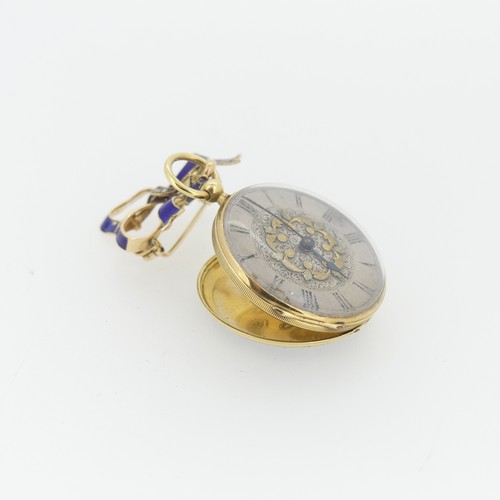 244 - A 19thC Continental 14ct gold, enamel and diamond set Fob Watch, by Rossel & Fils, Geneve, signe... 