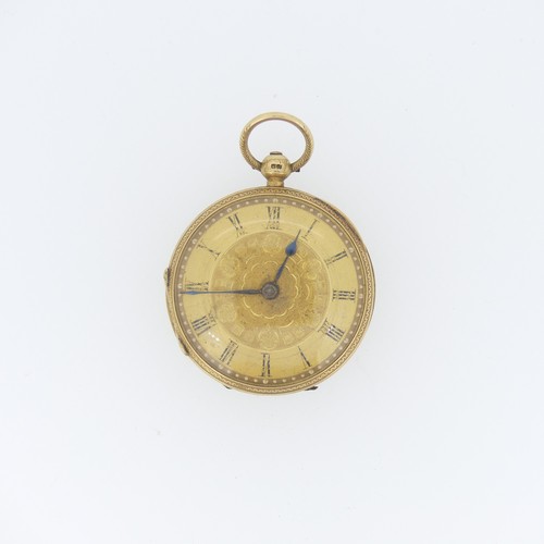 239 - A Victorian 18ct gold Pocket Watch, gilt dial with foliate decoration and black Roman Numerals, 18ct... 