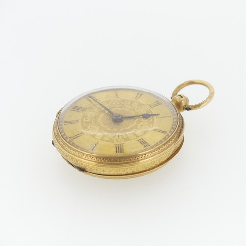 239 - A Victorian 18ct gold Pocket Watch, gilt dial with foliate decoration and black Roman Numerals, 18ct... 