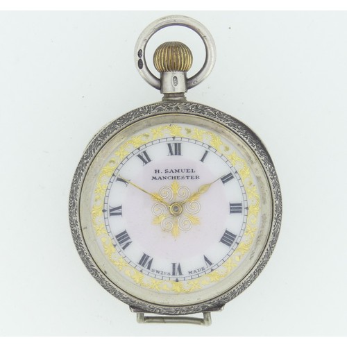 240 - A pretty early 20thC silver Fob Watch, London import marks for 1911, the white enamel dial with Roma... 