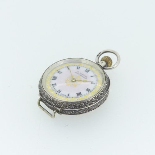 240 - A pretty early 20thC silver Fob Watch, London import marks for 1911, the white enamel dial with Roma... 