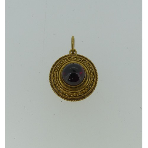 354 - A 19thC cabochon garnet Pendant, of circular 'target' form, the central stone approx. 9.5mm diameter... 