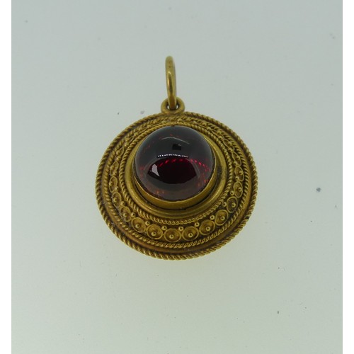 354 - A 19thC cabochon garnet Pendant, of circular 'target' form, the central stone approx. 9.5mm diameter... 